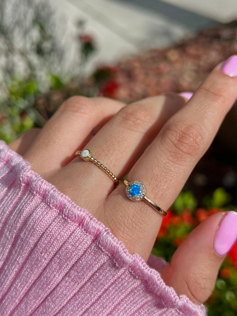 Dainty Blue Opal Ring, Stacking Ring, Promise Ring, Gold Opal Ring, Delicate Ring,Minimalist