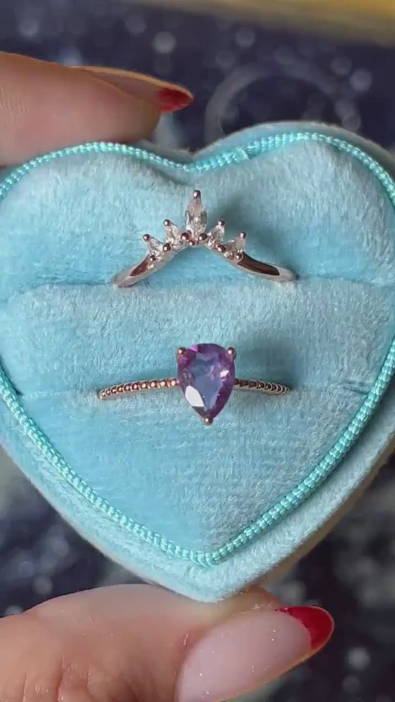 Amethyst Ring Set,Statement Ring,Promise Ring,Tiara Ring, Princess Ring,Stacking Ring,Crown Ring,February Birthstone,Gift for Her