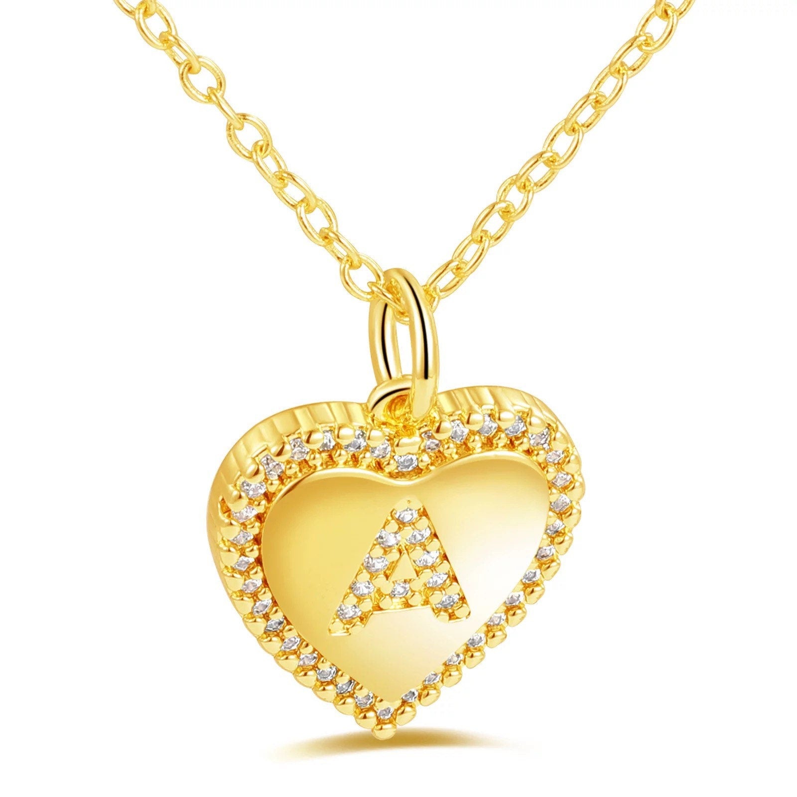14K gold space letter and heart necklace