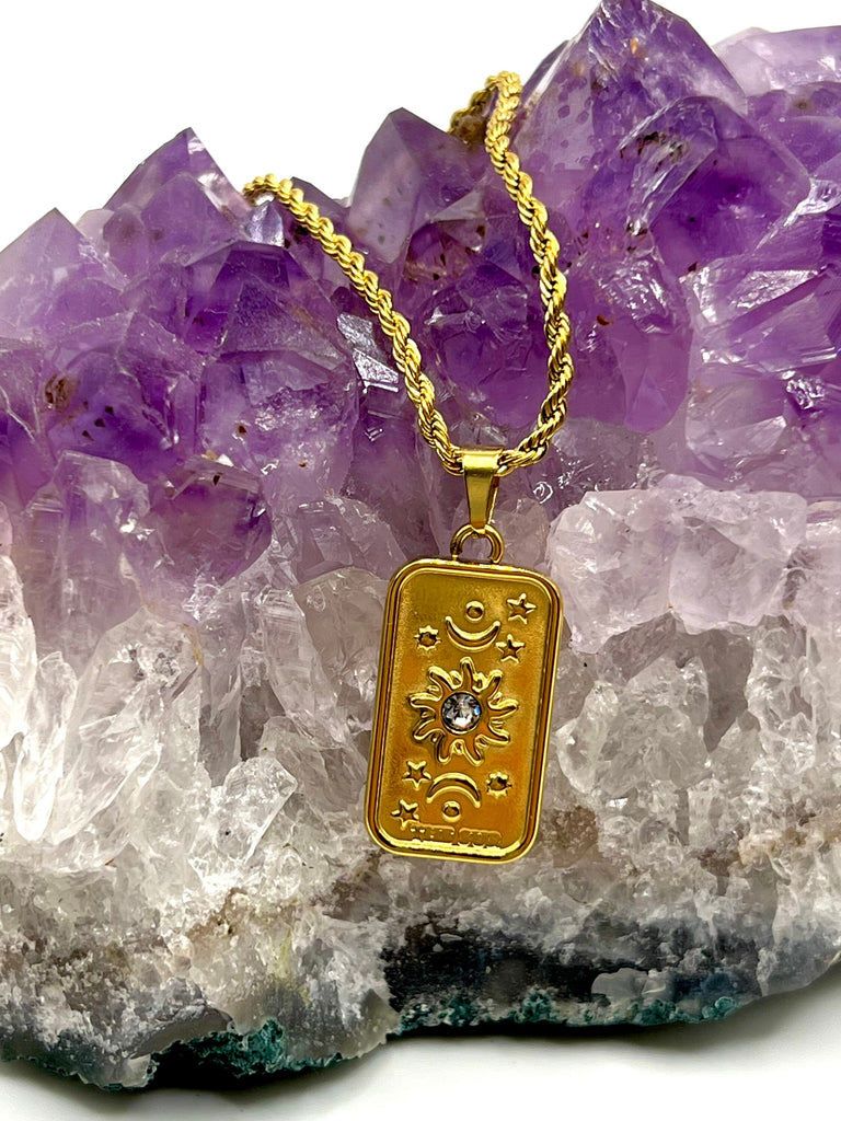 Gold Tarot Card Necklace,Dainty Tag Pendant,Spiritual Jewelry,Zodiac Jewelry,Sun, Star and Lovers Necklace,Manifest Necklace,Gift for her