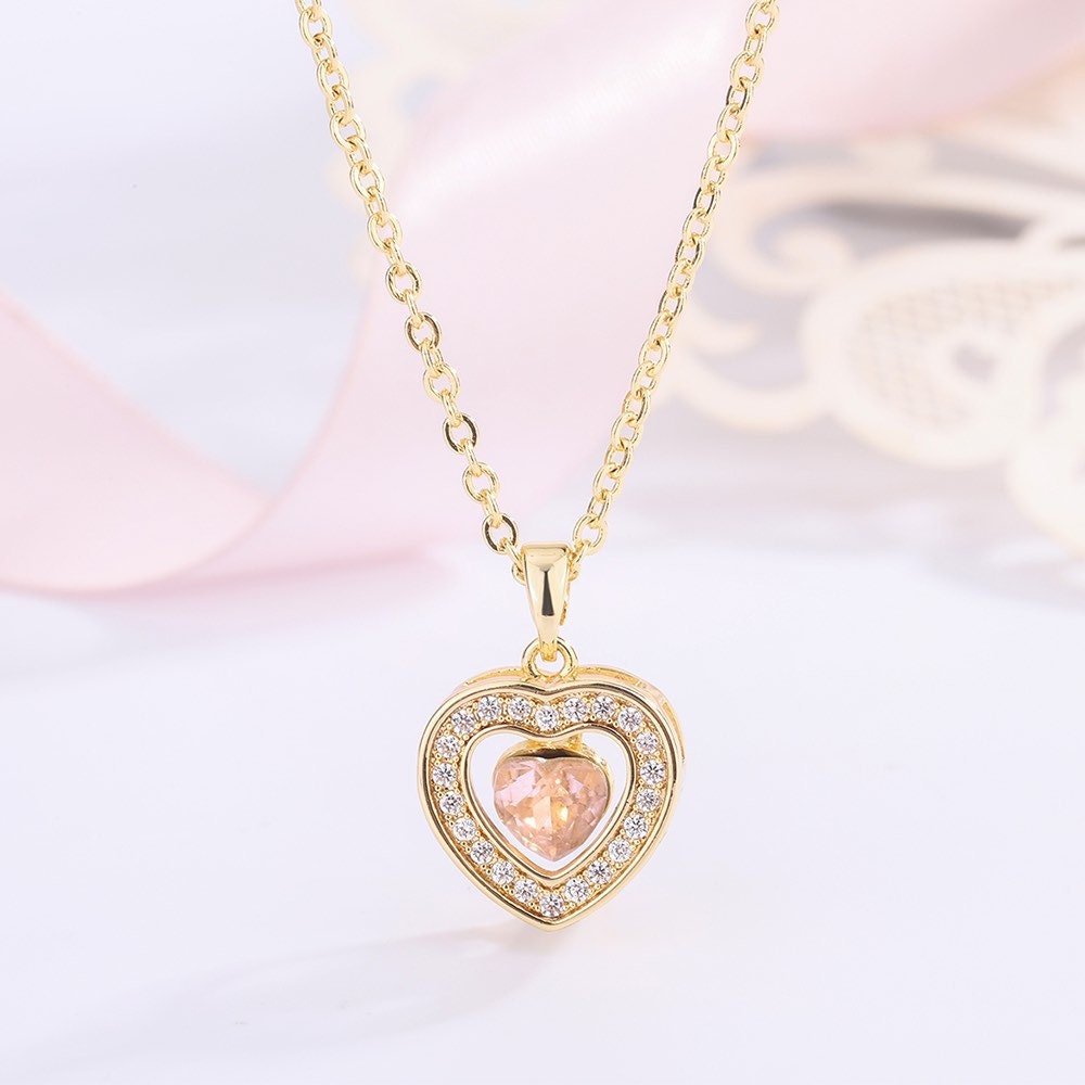 18K Pink Heart Necklace,Heart Jewelry,Love Necklace,Dangling Pink CZ Heart Locket,Anniversary Gift,Bridesmaid Jewelry,Gift for Her