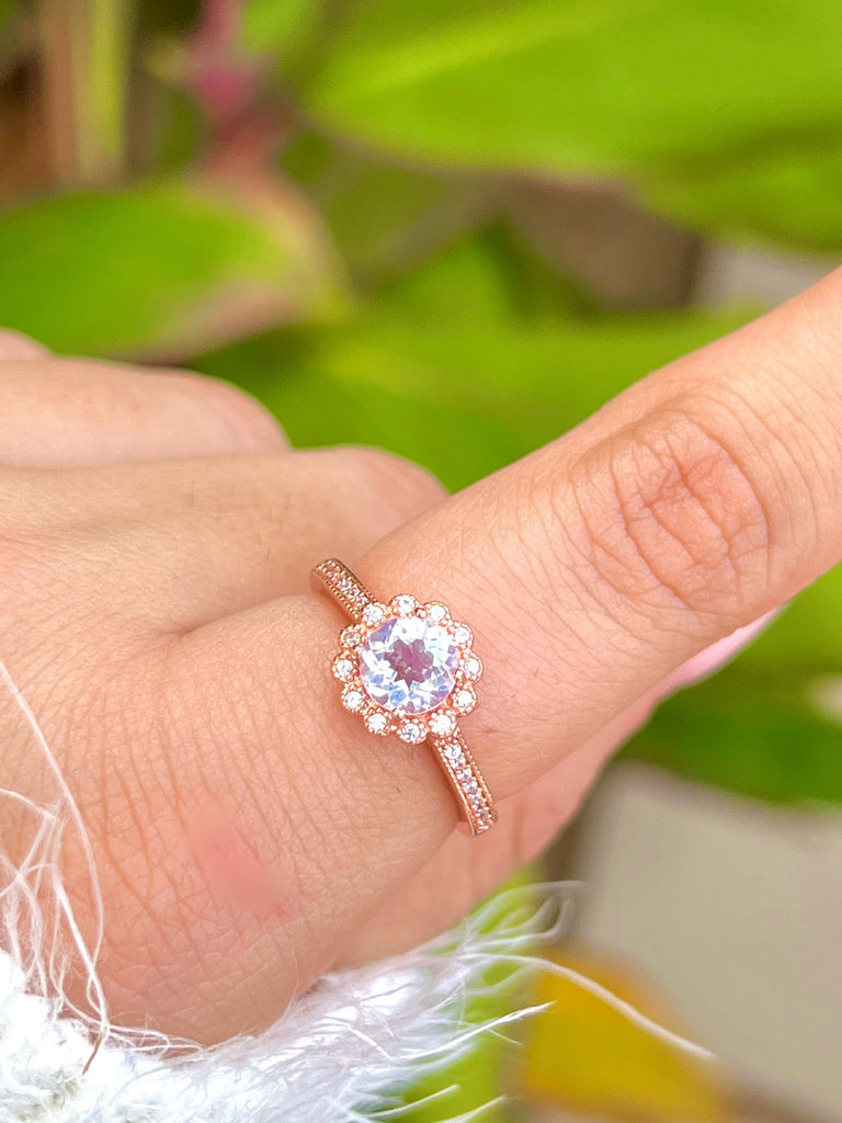 Light Lavender Quartz Statement Ring,Flower Ring,Promise Ring,Anniversary Ring,Engagement Ring,Sterling Silver Ring,Gift for Her