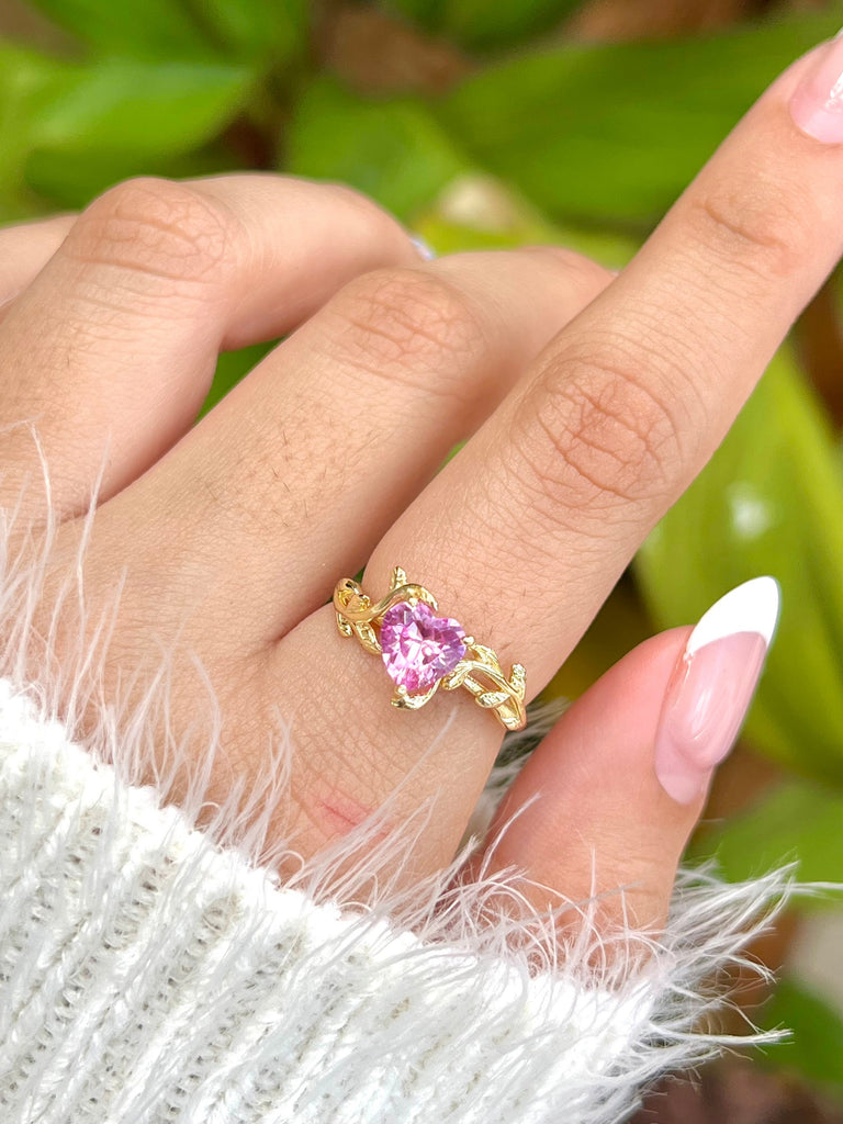 Sailor Moon Inspired Heart Rings, Pink Heart Rings,Princess Rings,Stackable Ring,Dainty Rings,Adjustable Ring,Promise Ring,Leaf Ring,Gift