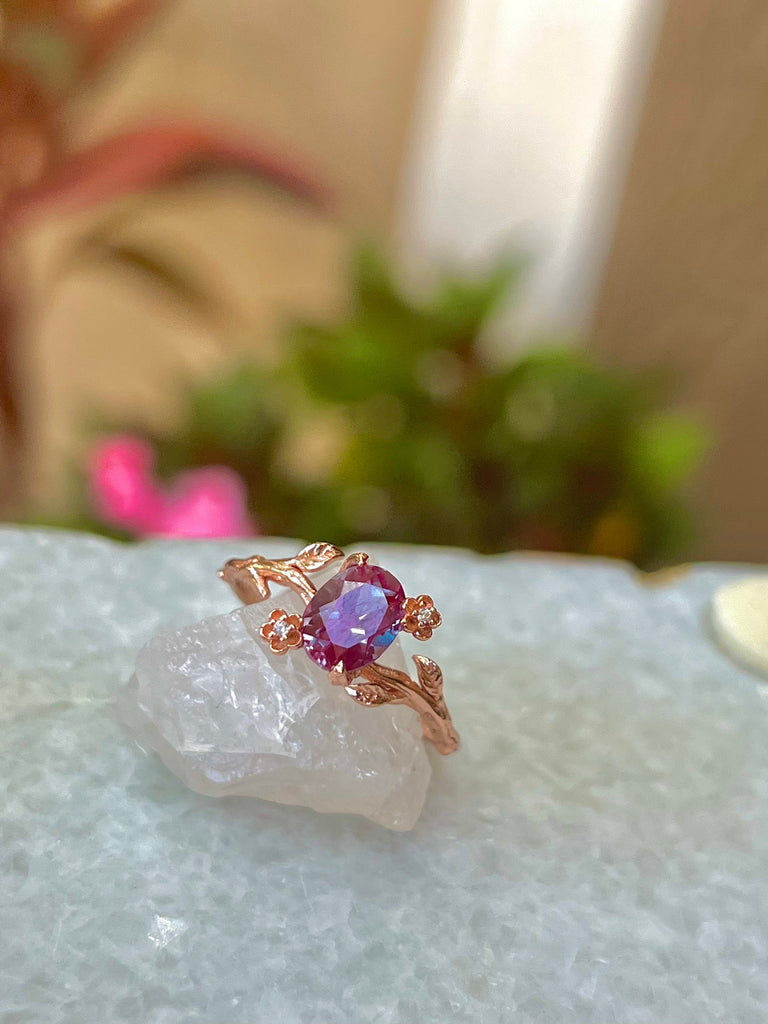 Alexandrite Ring,Leaf Ring,Statement Ring,Promise Ring,Engagement Ring,Color Changing Stone,Anniversary Ring,Unique Ring,Gift for Her