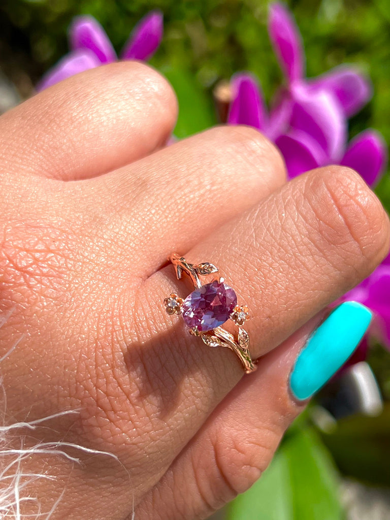 Alexandrite Ring,Leaf Ring,Statement Ring,Promise Ring,Engagement Ring,Color Changing Stone,Anniversary Ring,Unique Ring,Gift for Her