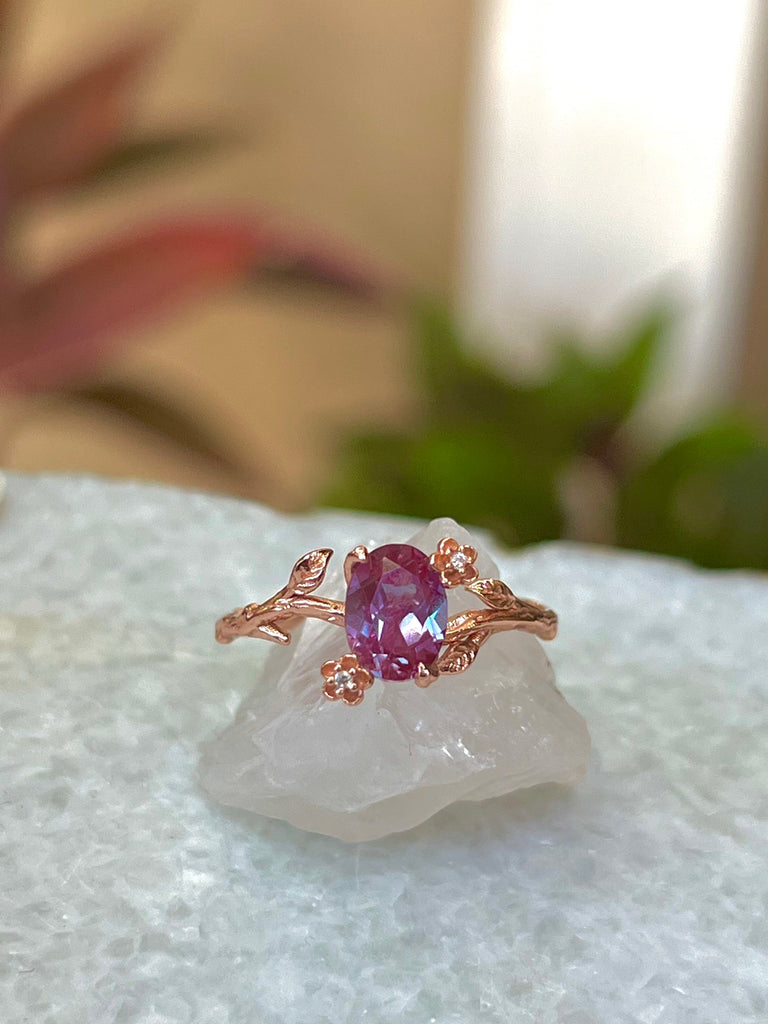 Alexandrite Ring,Leaf Ring,Statement Ring,Promise Ring,Engagement Ring,Color Changing Stone,Anniversary Ring,Unique Ring,Gift for Her