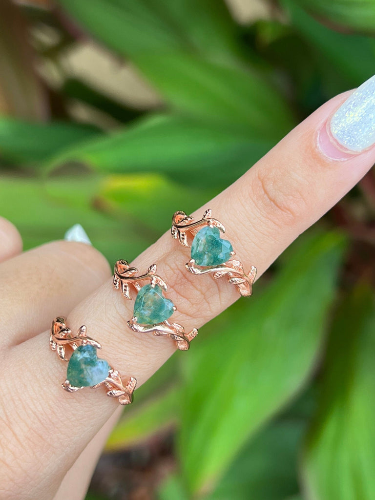 Green Moss Agate Ring,Heart Shaped Twig Ring,Promise Ring,Engagement Ring,Statement Ring,Leaf Ring,Nature Inspired,Gift for Her