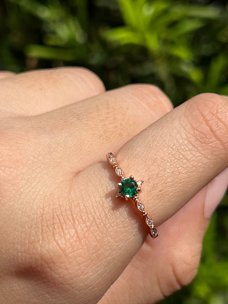 Dainty Emerald Stacking Ring,Delicate Ring,Thin Ring,Sterling Silver Ring,Rose Gold Minimalistic Ring,May Birthstone,Promise Ring,Gift