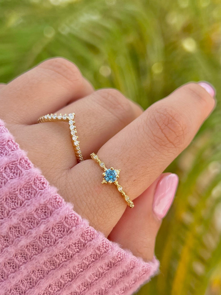 Dainty Blue Topaz Stacking Ring,Delicate Ring,Thin Ring,14k Gold Vermeil Ring,Minimalistic Ring,December Birthstone,Promise Ring,Gift