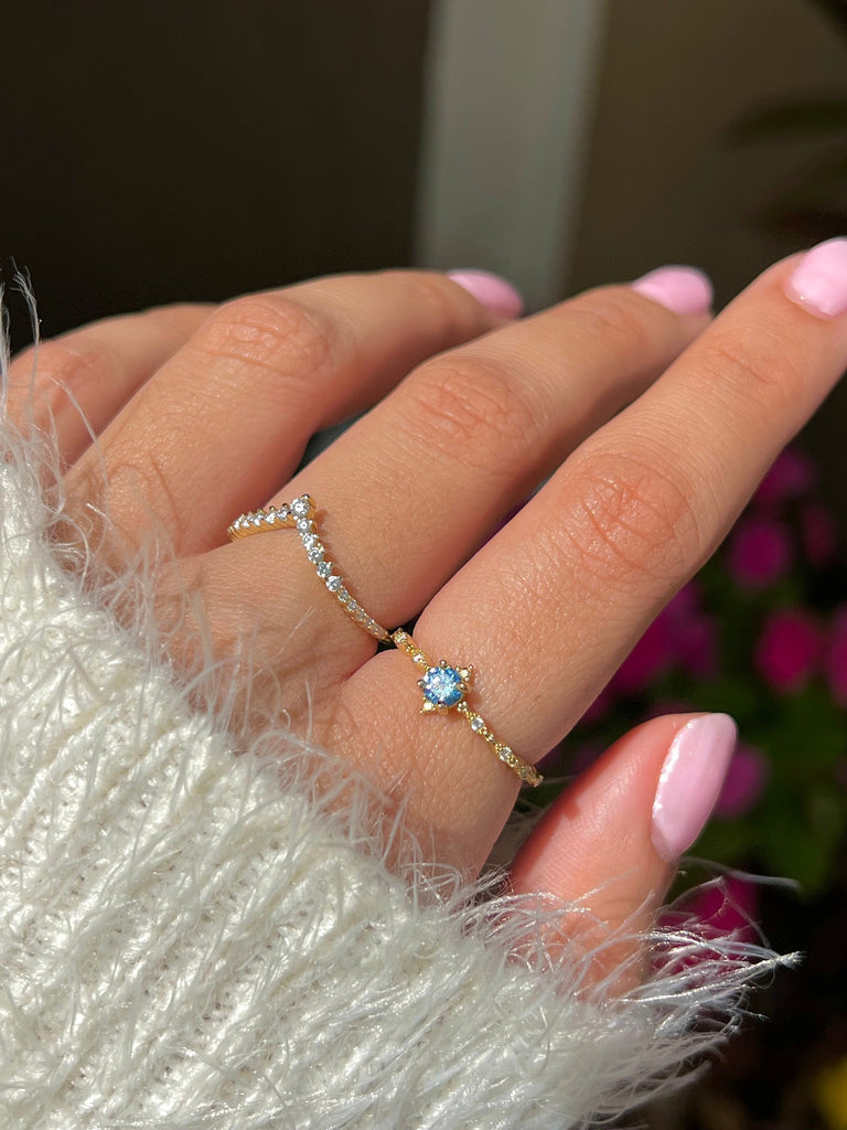 Dainty Blue Topaz Stacking Ring,Delicate Ring,Thin Ring,14k Gold Vermeil Ring,Minimalistic Ring,December Birthstone,Promise Ring,Gift