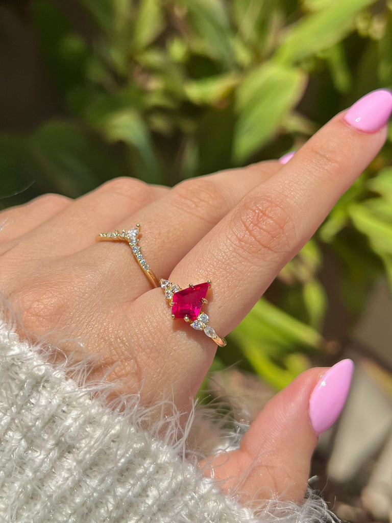 Kite Ruby Ring Set,14K Yellow Gold Vermeil , Engagement Ring,Promise Ring,July Birthstone,Anniversary ,Gift For Her