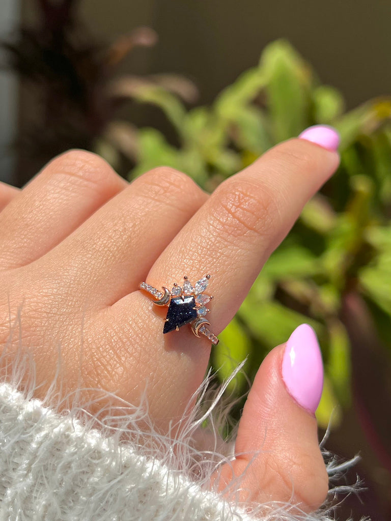 Blue Galaxy Sandstone Ring,Moon Ring, Engagement Ring,Nebula Ring,Sterling Silver Ring, Promise Ring, Anniversary Gift ,Outer Space Ring