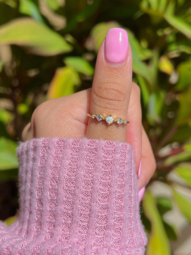 Dainty Opal Ring,Stacking Ring, White Opal and CZ Ring, Gold Opal Ring, Sterling Silver Opal Ring, Promise Ring,Gift