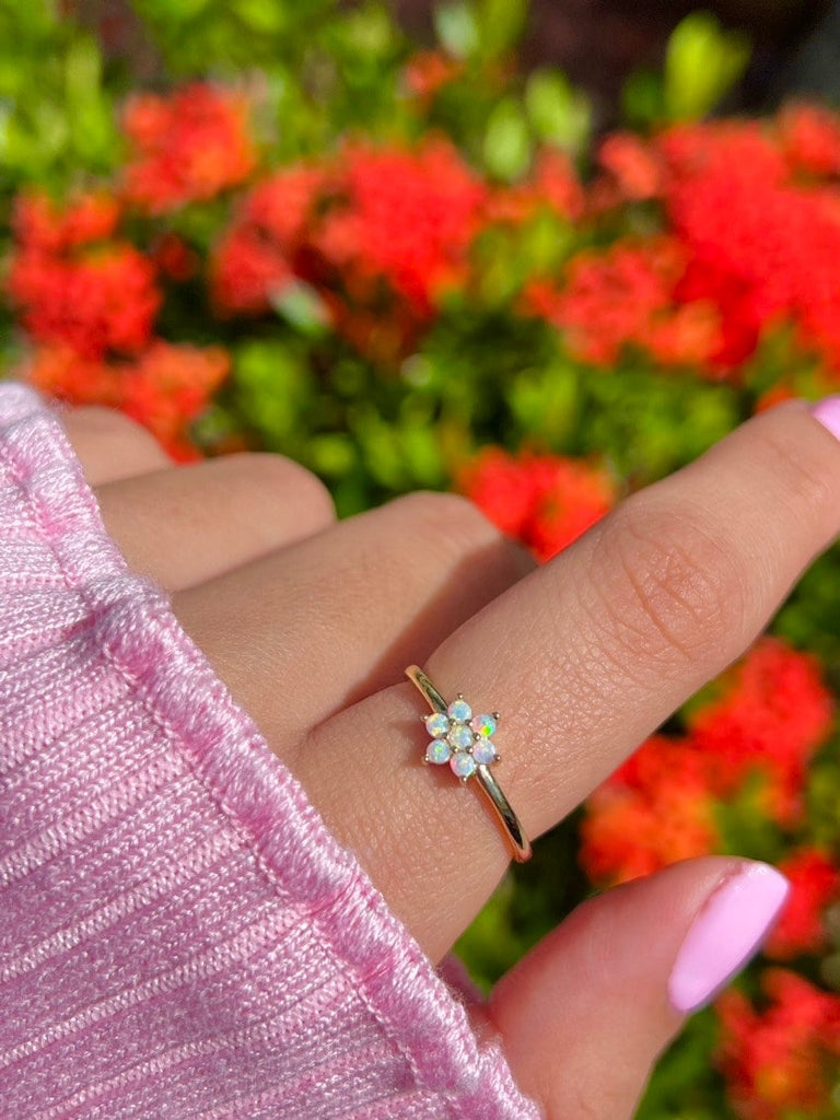 Dainty Floral Opal Ring,Stacking Ring, White Opal and CZ Ring, Promise Ring,Bridesmaid Jewelry