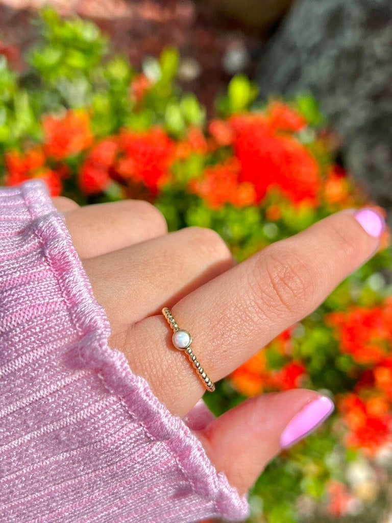 Dainty Opal Ring, Opal Stacking Ring, White Opal and CZ Ring,Beaded Opal Ring, Sterling Silver Opal Ring, Delicate Opal Ring, Thin Ring,Gift