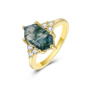 Hexagon Green Moss Ring