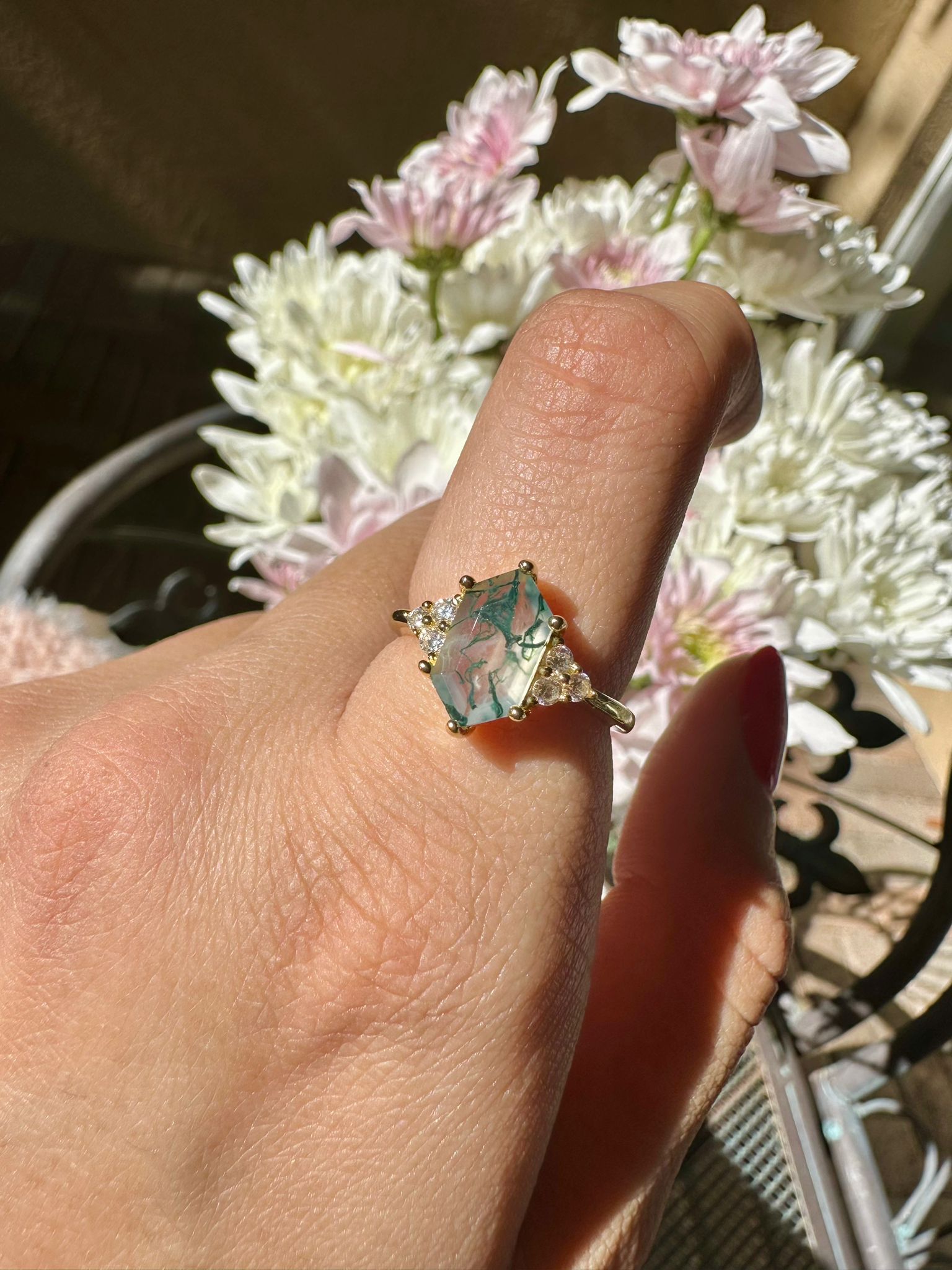 Hexagon Green Moss Ring - Image 2