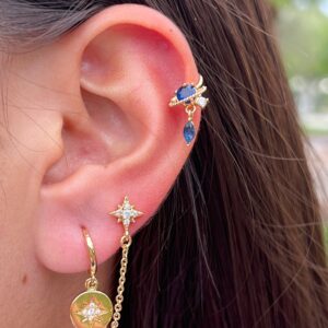 Pave Star Disc Chain Earrings