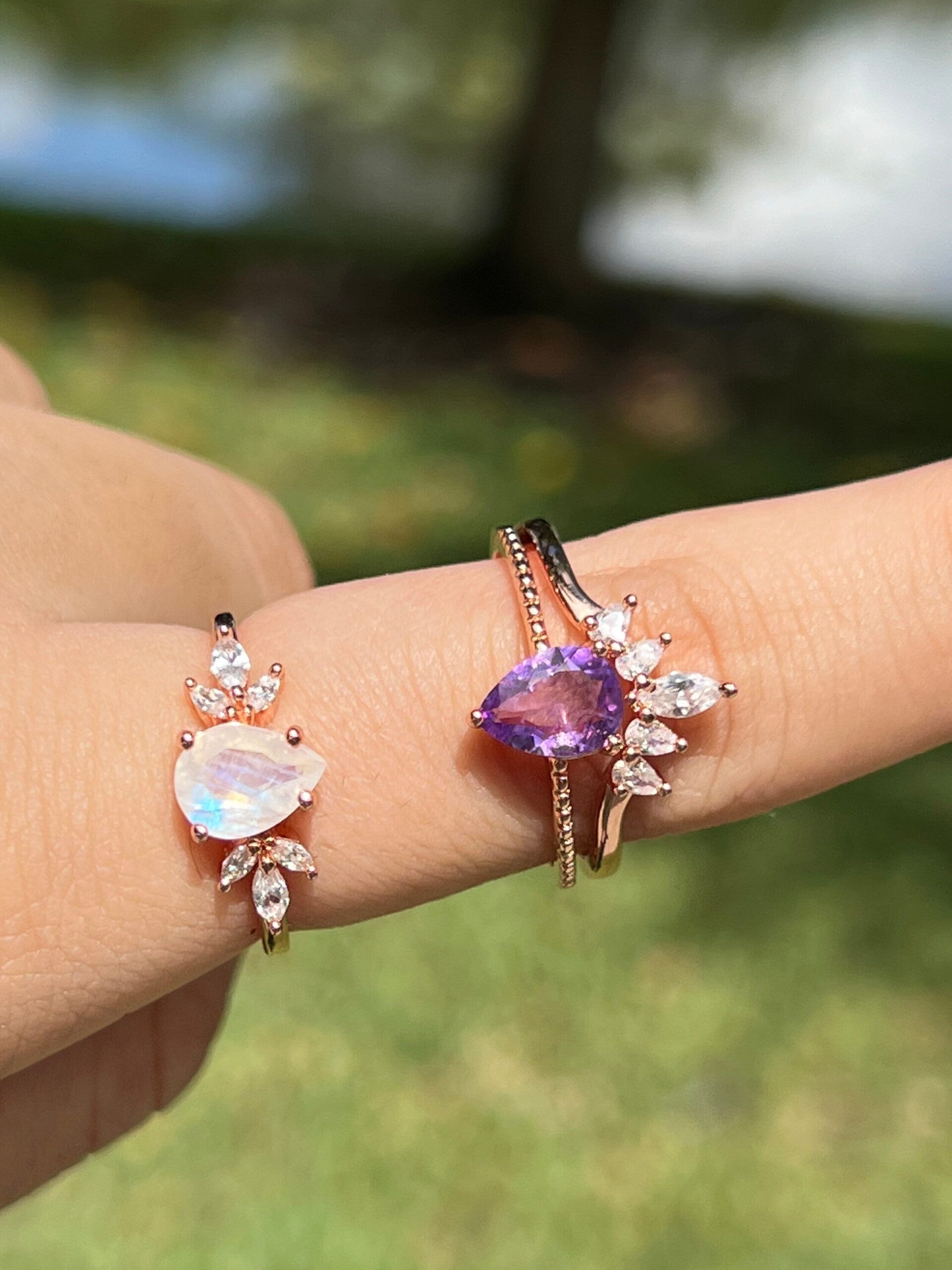 Amethyst Ring Set,Statement Ring,Promise Ring,Tiara Ring, Princess Ring,Stacking Ring,Crown Ring,February Birthstone,Gift for Her - Image 8