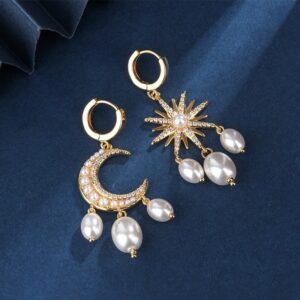 Moon and Star Pearl Earrings