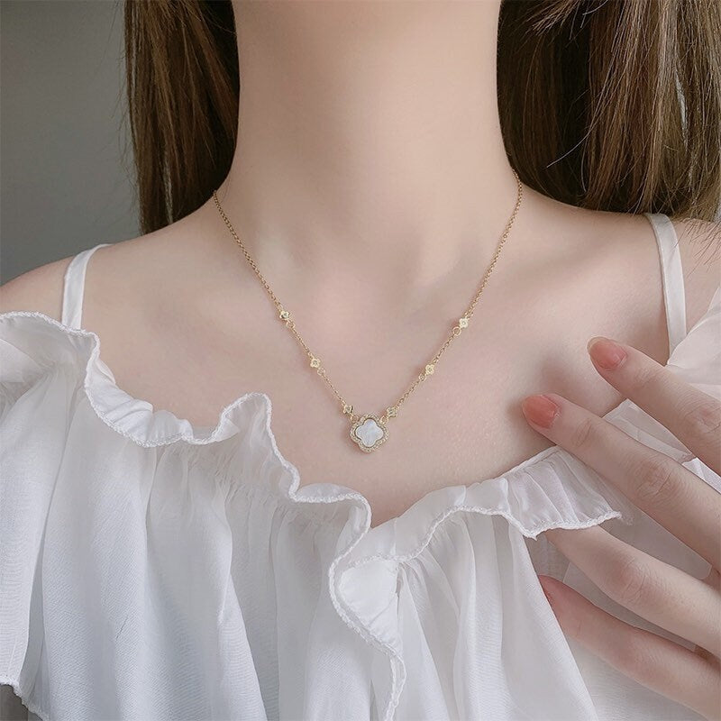 Mother Of Pearl Clover Necklace - Image 6